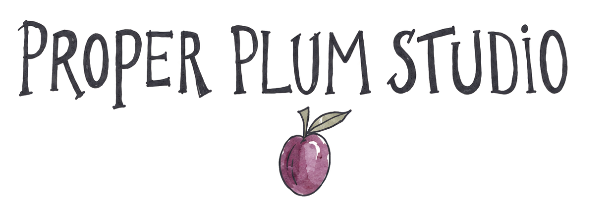 Proper Plum Studio — hand-drawn logo with a plum illustration